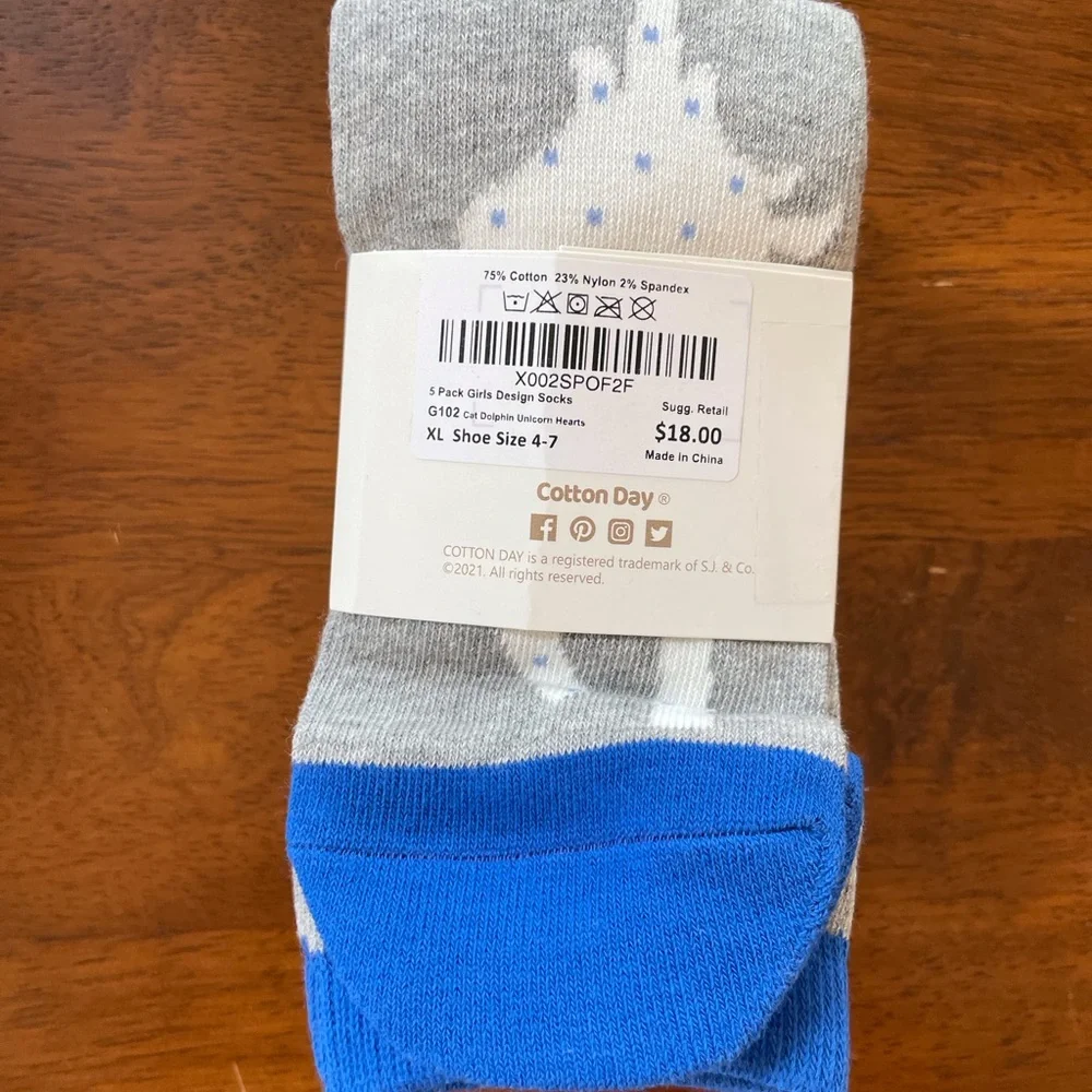 NWT Girl’s 5 Pack COTTON DAY Socks